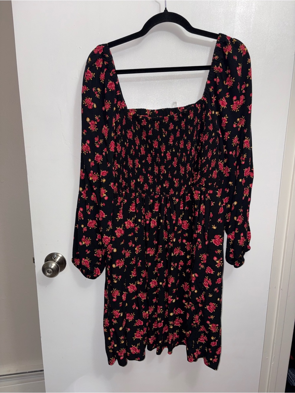 Old Navy Black Floral Square-Neck Dress